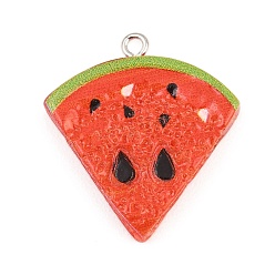 Rouge Pendentifs imitation fruits en résine opaque, breloque en forme de tranche de pastèque, avec boucles en fer platine, rouge, rouge, 30.5x27.5x5.5mm, Trou: 2mm