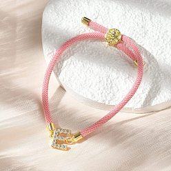 Letter E Регулируемые браслеты из нейлона, латунные микропаве кубические цирконии буквы подвески ювелирные изделия для женщин мужчин, стойки покрытие, долговечный, Письмо E, 1/8 дюйм (0.3 см), внутренний диаметр: 2-5/8 дюйм (6.6 см)