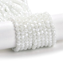 WhiteSmoke Electroplate Opaque Glass Beads Strands, Faceted(32 Facets), Pearl Luster Plated, Round, WhiteSmoke, 4mm, Hole: 0.7mm, about 88~95pcs/strand, 12.99~14.06 inch(33~35.7cm)