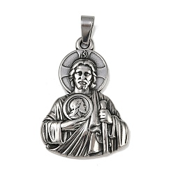 Античное Серебро 304 подвески из нержавеющей стали, религия, Очарование святого Иуды, античное серебро, 46x31.5x4 мм, отверстие : 7x5.5 мм