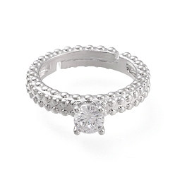 Platinum Adjustable Brass Micro Pave Clear Cubic Zirconia Finger Rings, Solitaire Rings, Long-Lasting Plated, Platinum, US Size 6(16.5mm)