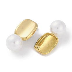 Настоящее золото 18K 304 из нержавеющей стали серьги, с абс бисера, для женщин, прямоугольные, реальный 18 k позолоченный, 39x17.5 мм