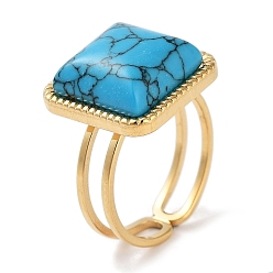 Синтетическая Бирюза Ионное покрытие (ip) 304 кольцо из нержавеющей стали, регулируемые синтетические бирюзовые кольца, квадратный, 15x15 мм, внутренний диаметр: регулируемый