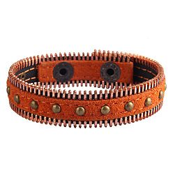 Оранжевый Браслеты из сплава, искусственной кожи, шнура, украшенного заклепками, Регулируемый ретро-браслет с заклепками для женщин и мужчин., античная бронза, оранжевые, 8.27 дюйм (21 см)