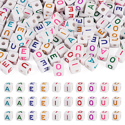 (52) Непрозрачная лаванда 150 шт 5 стили непрозрачные акриловые бусины, Эмаль стиле, куб с буквами a/e/i/o/u, разноцветные, 10x9.5x9 мм, отверстие : 3.8 мм, около 30 шт. / стиль