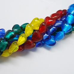 Mixed Color Handmade Silver Foil Glass Beads, Heart, Mixed Color, 15x15x10mm, Hole: 1~2mm