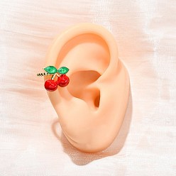 Вишня Серьги-манжеты с эмалью из латуни, стойки покрытие, прочное покрытие, без кадмия и без свинца, реальный 18 k позолоченный, вишня, 18.5x13 мм