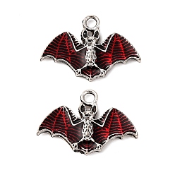 Темно-Красный Подвески из эмали из сплава Hallowmas, античное серебро, летучая мышь, темно-красный, 15.5x22x2.5 мм, отверстие : 2 мм