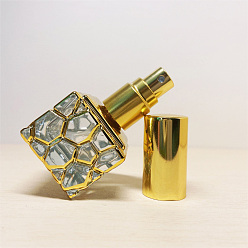Golden Square Glass Pump Spray Bottles, Perfume Refillable Bottle, Golden, Capacity: 10ml(0.34fl. oz)