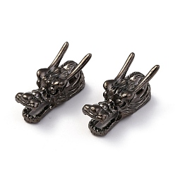 Черный Цвет Металла Сплавочные овальные бусины тибетского стиля , Форма головы китайского дракона, металлический черный , 24x10x12 мм, отверстие : 6 мм