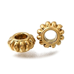 Настоящее золото 18K 304 из нержавеющей стали бусы, ионное покрытие (ip), гофрированный рондель, реальный 18 k позолоченный, 7x3.5 мм, отверстие : 3 мм