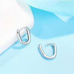 Платина Серьги-кольца из стерлингового серебра 925 с родиевым покрытием, с печатью s925, овальные, платина, 14x10.8 мм