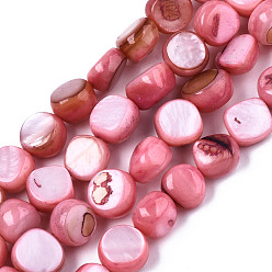 Ярко-Розовый Естественных пресноводных оболочки бисер нитей, окрашенные, самородки, ярко-розовый, 7~9x7~8x2.5~6 мм, отверстие : 0.8 мм, около 48~50 шт / нитка, 14.96~15.74 дюйм (38~40 см)