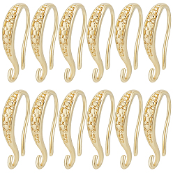 Настоящее золото 18K 20 шт латунные серьги крючки, провод уха, с горизонтальной петлей, долговечный, реальный 18 k позолоченный, 15x9x2 мм, отверстие : 1 мм, 20 датчик, штифты : 0.8 мм