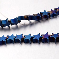 со Синим Покрытием Гальванизировать немагнитных синтетический гематит нитей бисера, матовые, звезда, с покрытием синим, 6x6x3 мм, отверстие : 1 мм, около 82 шт / нитка, 15.7 дюйм