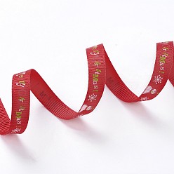 Красный Полиэстер Grosgrain ленты, Новогодняя тема, для изготовления ювелирных изделий, красные, 3/8 дюйм (10 мм), 100yards / рулон (91.44 м / рулон)
