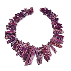 Pourpre Rangs de perles dégradées en jaspe impérial naturel teint, rectangle irrégulier, pourpre, 22~76x6~10x5~12mm, Trou: 0.8~1mm, Environ 47~49 pcs/chapelet, 15.94~16.93 pouce (40.5~43 cm)