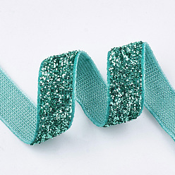 Light Sea Green Glitter Sparkle Ribbon, Polyester & Nylon Ribbon, Light Sea Green, 3/8 inch(9.5~10mm), about 50yards/roll(45.72m/roll)