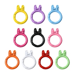 Mixed Color 10Pcs Spray Painted Alloy Spring Gate Rings, Ring with Rabbit Ear, Mixed Color, 37x28x7mm, inner diameter: 19mm