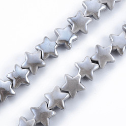 Темно-Серый Фарфора ручной работы шарик нити, жемчужные, звезда, темно-серый, 14x15x7 мм, отверстие : 2 мм, около 24~27 шт / нитка, 10.63 дюйм ~ 12.6 дюйм (27~32 см)