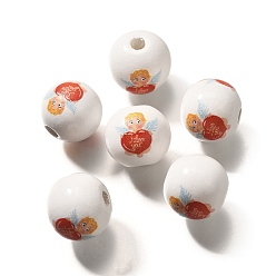 Белый Дым Бусины из дерева с принтом в виде элемента ко дню святого валентина, круглые, серый, 16 мм, отверстие : 4 мм