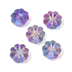 Medium Orchid Baking Paint and Golden Metal Enlaced Glass Beads, Clover, Medium Orchid, 10x10.5x4mm, Hole: 1.2mm
