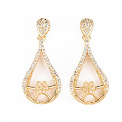 Real 18K Gold Plated Brass Micro Pave Clear Cubic Zirconia Peg Bails Pendants, for Half Drilled Bead, Nickel Free, Teardrop, Real 18K Gold Plated, 33x14x6.5mm, Hole: 1.5mm, Pin: 0.8mm