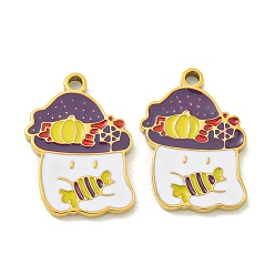 Ghost Тема Хэллоуина ионное покрытие (IP) 304 эмалированные подвески из нержавеющей стали, золотые, призрак, 16x11x1.5 мм, отверстие : 1.2 мм