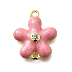 Ярко-Розовый Подвески-цветочки из латуни с прозрачным кубическим цирконием, Эмаль стиле, реальный 18 k позолоченный, стойки покрытие, без кадмия и без свинца, долговечный, ярко-розовый, 15.5x13x3 мм, отверстие : 1.2 мм