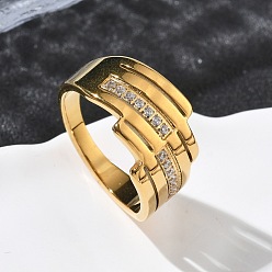 Настоящее золото 18K 304 женские кольца из нержавеющей стали с кубическим цирконием, ионное покрытие (ip), реальный 18 k позолоченный, 13 мм, внутренний диаметр: 18 мм