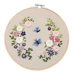 Old Lace Flower Pattern DIY Embroidery Kits, Including Embroidery Cloth & Thread, Needle, Embroidery Hoop, Instruction Sheet, Old Lace, 200mm
