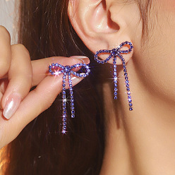 Танзания Латунь горный хрусталь серьги, бантом, танзанитом, 44x27 мм