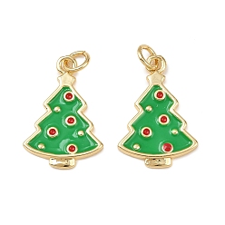 Рождественская елка Рождественские латунные эмалевые подвески, с прыжковых колец, без свинца и без кадмия, долговечный, стойки покрытие, реальный 18 k позолоченный, рождественская елка, 21x14.5x2 мм, отверстие : 3 мм