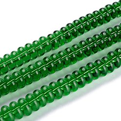 Green Transparent Glass Beads Strands, Heishi Beads, Rondelle, Green, 8.5x3.5mm, Hole: 1.4mm, about 110pcs/strand, 15.35 inch(39cm)