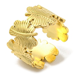 Золотой 304 открытая манжета из нержавеющей стали, лист, золотые, размер США 6 3/4 (17.1 мм)