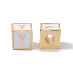 Letter Y Стойки покрытие латунь эмаль бисер, без кадмия, без никеля и без свинца, реальный 18 k позолоченный, куб с письмом, серый, letter.y, 6x6x6 мм, отверстие : 2.5 мм