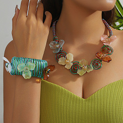 Разноцветный Наборы из цветочного сплава, алюминия и смолы, ожерелья и браслеты-манжеты, красочный, 510 мм