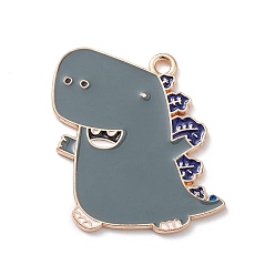 Slate Gray Alloy Enamel Pendants, Tyrannosaurus Rex Charm, Light Gold, Slate Gray, 32.5x27x1.5mm, Hole: 2mm