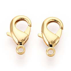 Настоящее золото 18K Карабин-лобстеры, латунные, долговечный, без никеля , реальный 18 k позолоченный, 15x9x3 мм, отверстие : 1.8 мм
