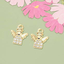 Angel & Fairy 10 шт. Латунные подвески, без кадмия, без никеля и без свинца, со стразами, реальный 18 k позолоченный, ангел и фея, 10x8.5x1.5 мм, отверстие : 1 мм