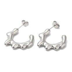 Stainless Steel Color Non-Tarnish 304 Stainless Steel Melting Ring Stud Earrings, Half Hoop Earrings, Stainless Steel Color, 22.5x3mm