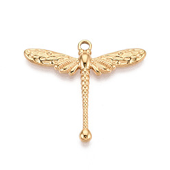 Настоящее золото 18K 304 из нержавеющей стали стрекоза подвески, ионное покрытие (ip), реальный 18 k позолоченный, 31.5x35.5x3 мм, отверстие : 2 мм