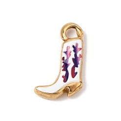 Pourpre 304 acier inoxydable émail pendentifs, botte de cowgirl western avec breloques en jonc de mer, placage ionique (ip), plaqué longue durée, réel 18 k plaqué or, pourpre, 21x12.5x4mm, Trou: 3x3mm