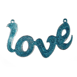 Dark Cyan Iron Enamel Links, Monogram Love, Platinum, Dark Cyan, 116x67x2.5~3mm, Hole: 2.5mm