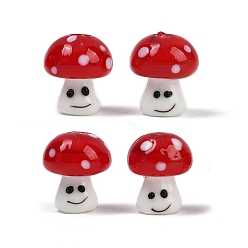 Красный Бусины лэмпворк , гриб смайлик, красные, 16x14 мм, отверстие : 1.8 мм