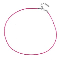 Hot Pink Waxed Cotton Cord Necklace Making, with Alloy Lobster Claw Clasps and Iron End Chains, Platinum, Hot Pink, 17.12 inch(43.5cm), 1.5mm