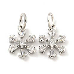 Платина Покрытие стойки латунь микропаве прозрачные подвески из кубического циркония, долговечный, с прыжковых колец, без свинца и без кадмия, снежинка, на Рождество, платина, 11x8x2 мм, отверстие : 3 мм
