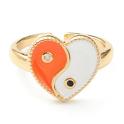 Orange Micro cuivres ouvrent zircons bagues, avec l'émail, plaqué longue durée, réel 18 k plaqué or, cœur, orange, taille us 7 3/4 (17.9 mm), 2.5mm, diamètre intérieur: 18 mm