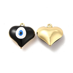 Black Brass Enamel Pendants, Real 18K Gold Plated, Long-Lasting Plated, Heart with Evil Eye, Black, 17x16.5x7mm, Hole: 1.2mm