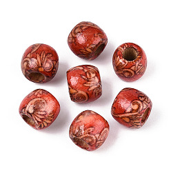 (123L) Белый крем непрозрачный блеск Печатные бусы из натурального дерева, баррель, огнеупорный кирпич, 10.5~11x11.5~12.5 мм, отверстие : 4.5~5.5 мм